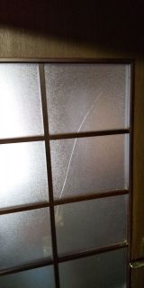 「曇ガラスはめ込みのドアのヒビ修理」についての画像